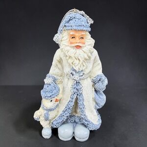 Vintage 1993 Snow Buddies Santa Claus Snowman Ornament Blue White Resin 4"